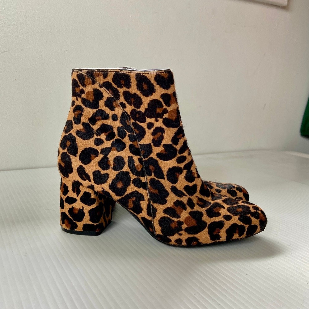 Inc Farren 2 Black Brown Leopard Print Calf Hair Fur Heeled Ankle Boots Women 7M